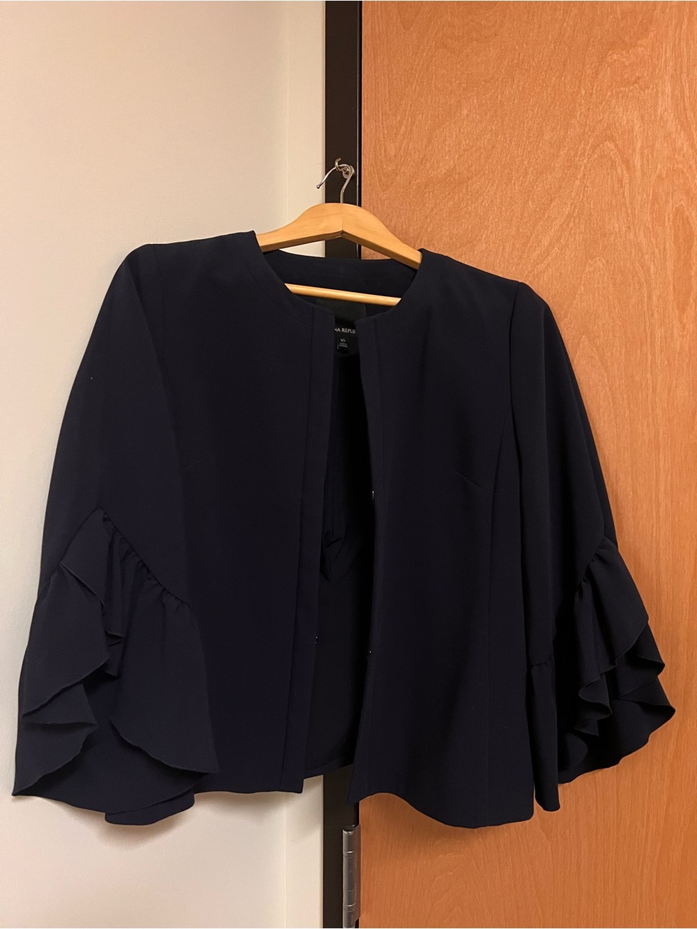 Banana Republic Navy Ruffle Sleeve Open-Front Top